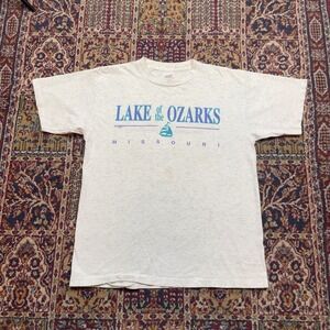 VTG 1992 Lake of the Ozarks Missouri Graphic T Shirt L heather gray USA SS blue